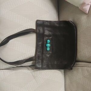 Two Bar West Leather and Turquoise Tote Bag